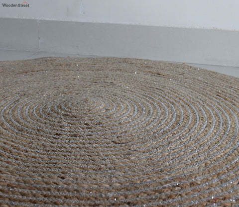 Earthy Ripple Jute Braided Round Rug For Living Room - 3 x 3 Feet