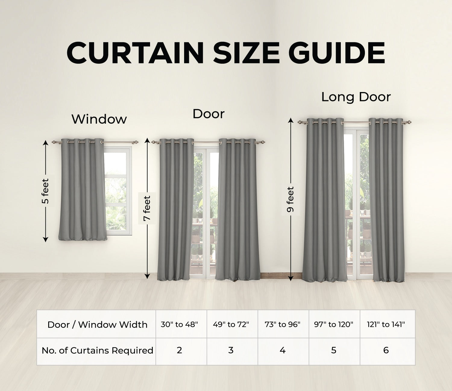 Dual Leaf Sheer Door Curtains Set of 2 (Grey, 7 Feet)