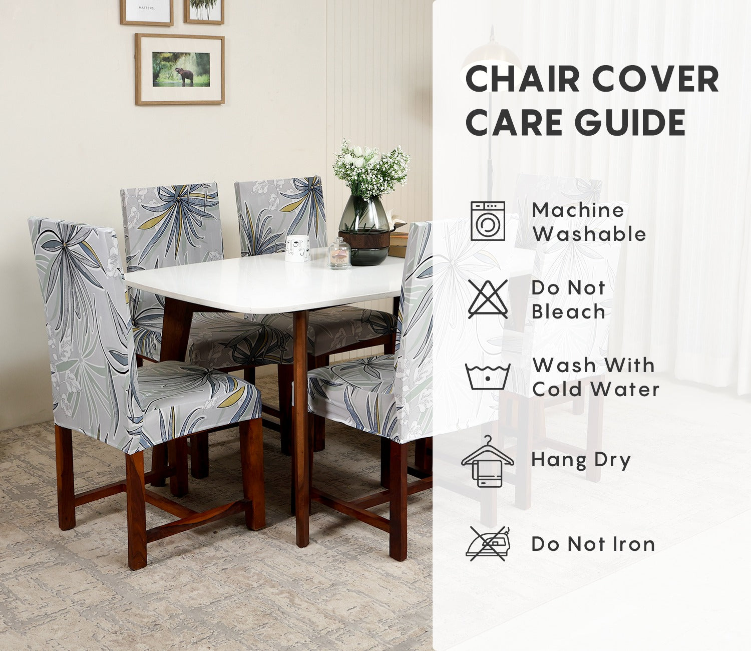Cassia Floral Printed Polyester Spandex 1 Piece Chair Cover (Grey)