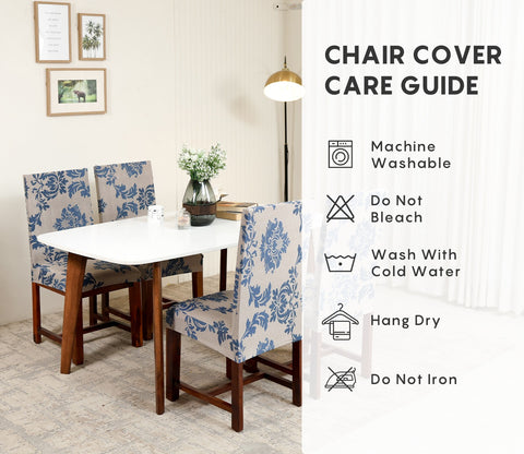 Grace Floral Printed Polyester Spandex 6 Piece Chair Cover (Blue)