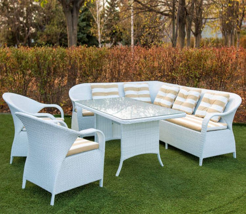 White Rattan And Wicker Outdoor Furniture Set With Table