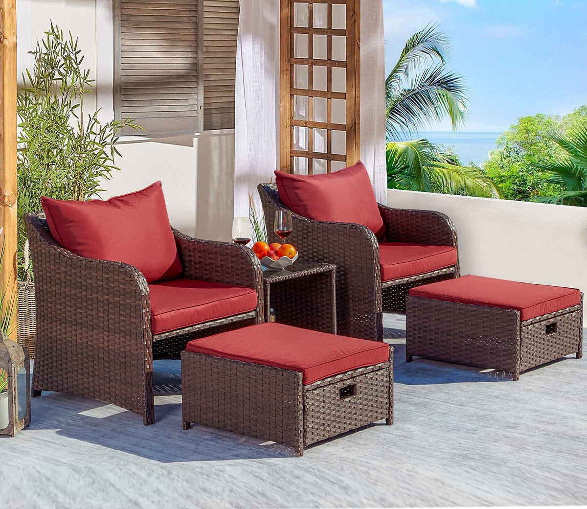 Wicker Seating Outdoor Patio Set (Dark Brown)
