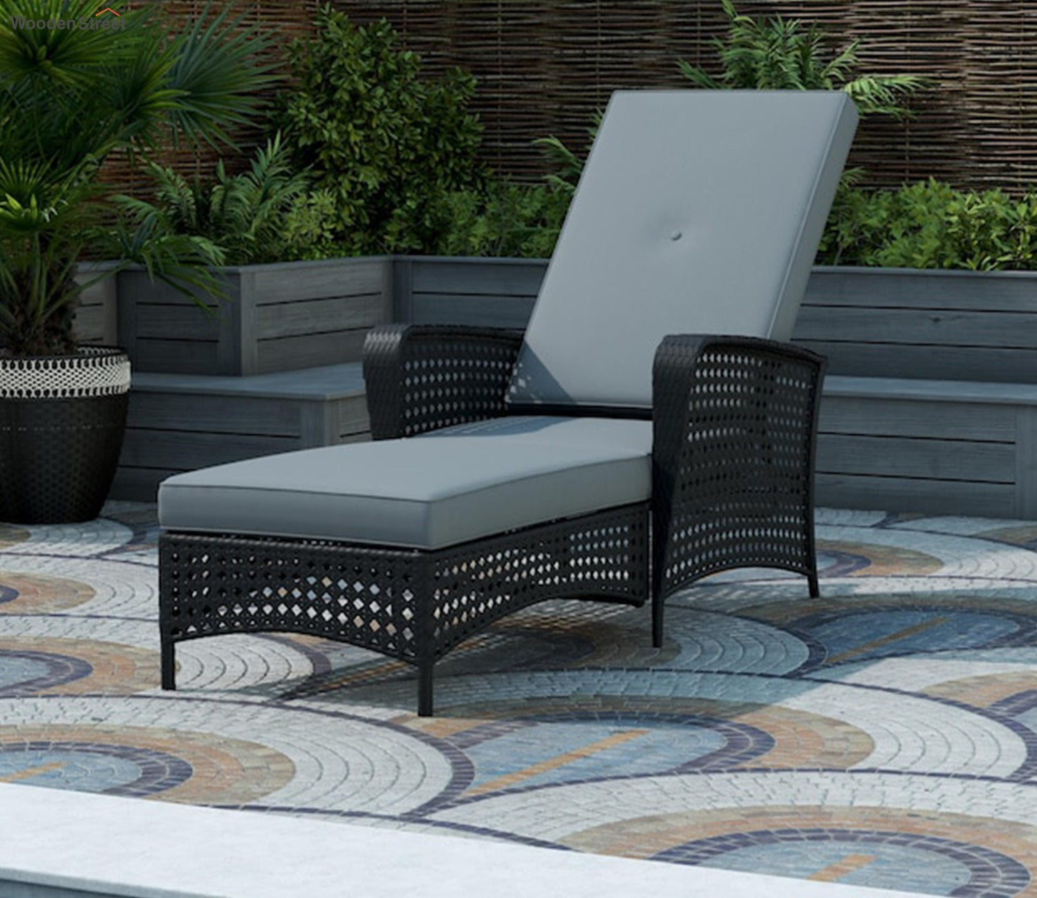 Black Reclining Outdoor Chaise Lounge Chair