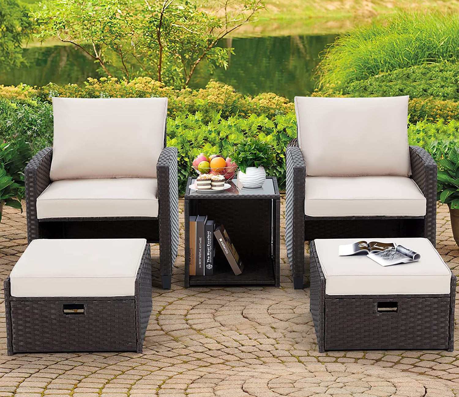 Wicker Seating Outdoor Patio Set (Beige)