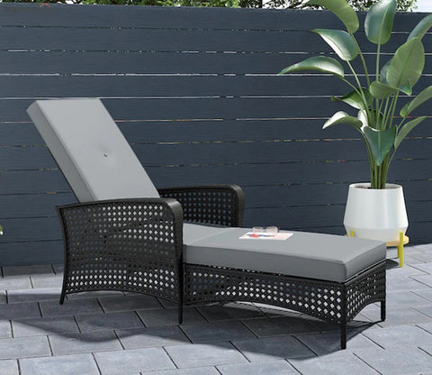 Black Reclining Outdoor Chaise Lounge Chair