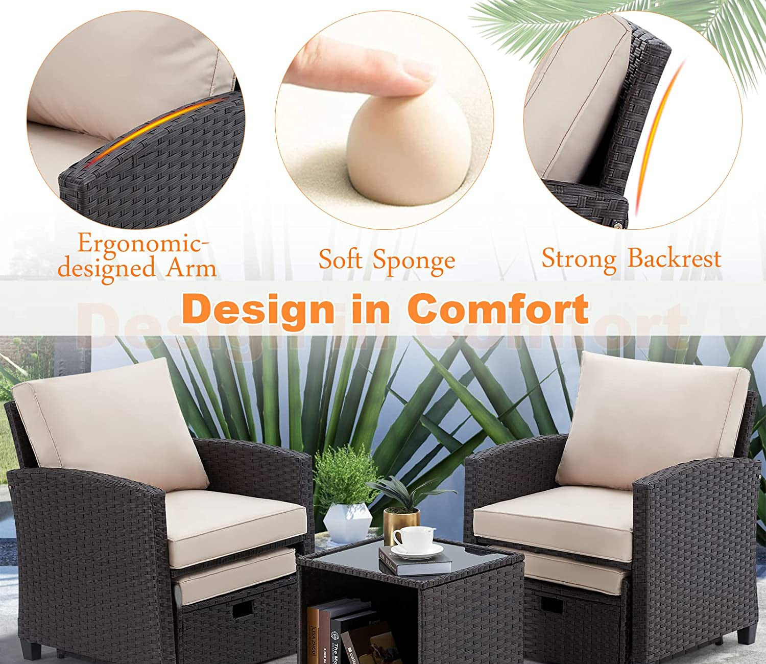 Wicker Seating Outdoor Patio Set (Beige)