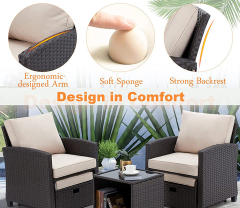 Wicker Seating Outdoor Patio Set (Beige)