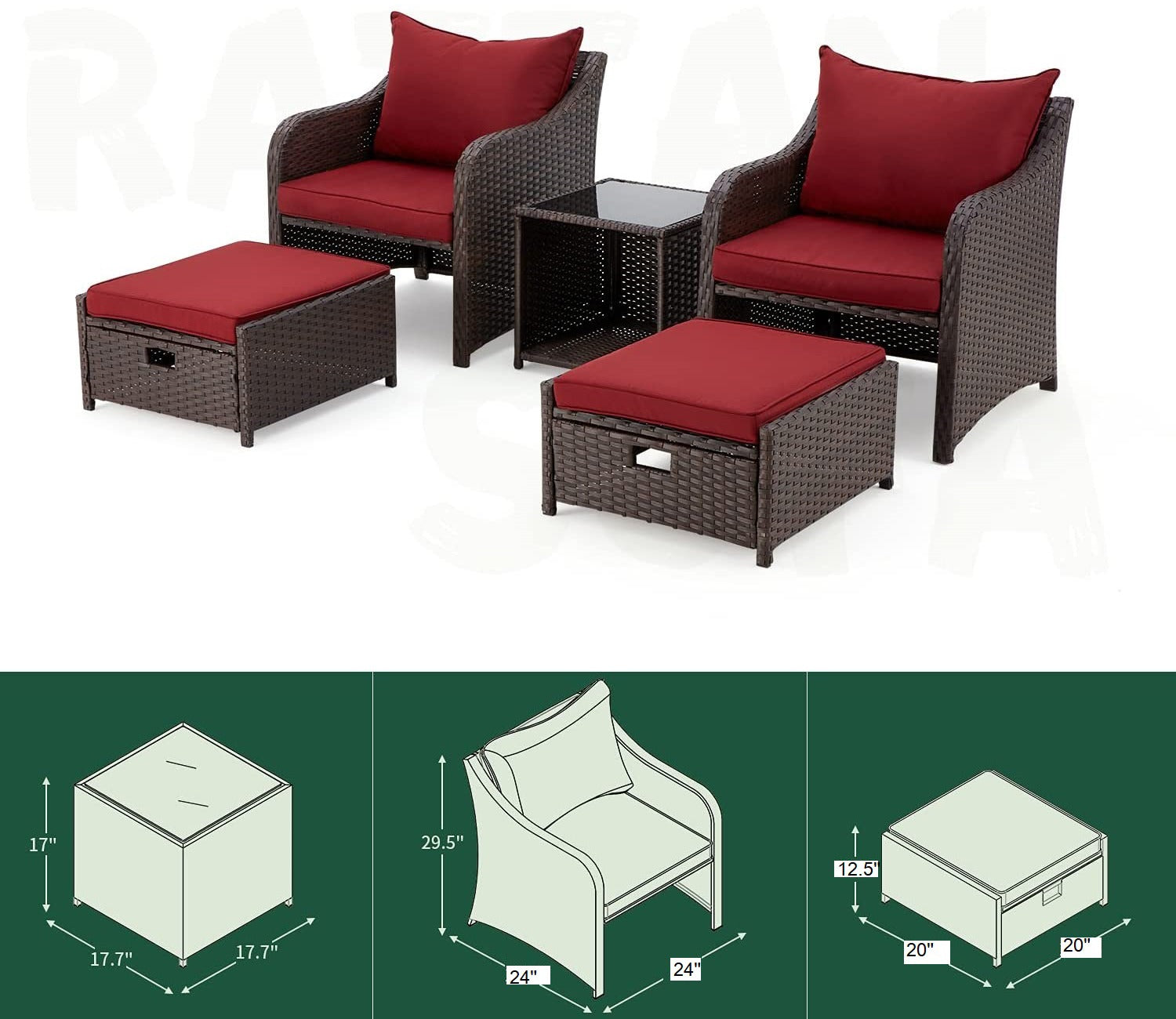 Wicker Seating Outdoor Patio Set (Dark Brown)