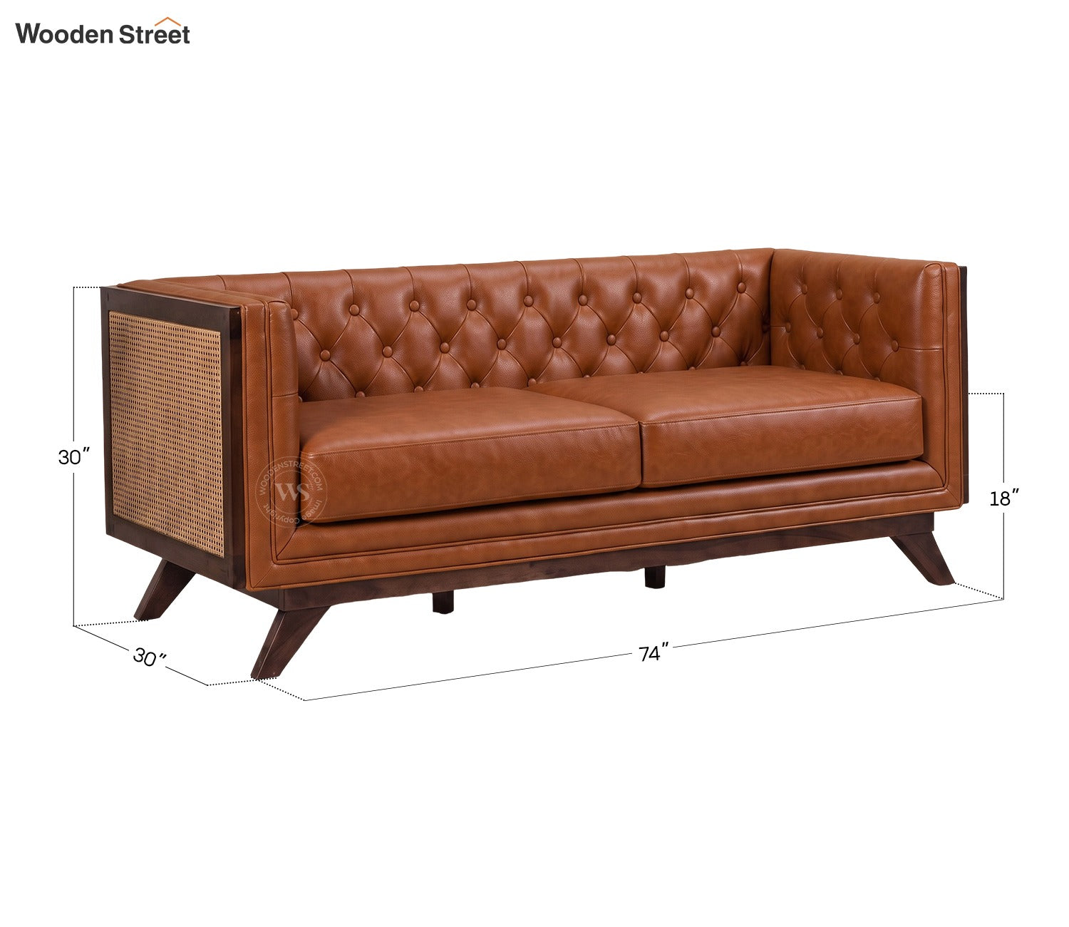 Samvaad 3 Seater Sofa with Cane Accents (Leatherette, Ginger Bread)