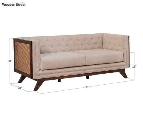 Samvaad 3 Seater Sofa with Cane Accents (Cotton, Jade Ivory)