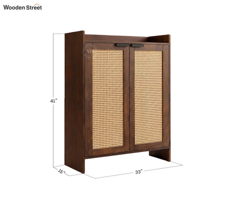 Vithiya Premium Solid Wood Shoe Rack With Cane Detailing (Mango Wood, Teak Finish)