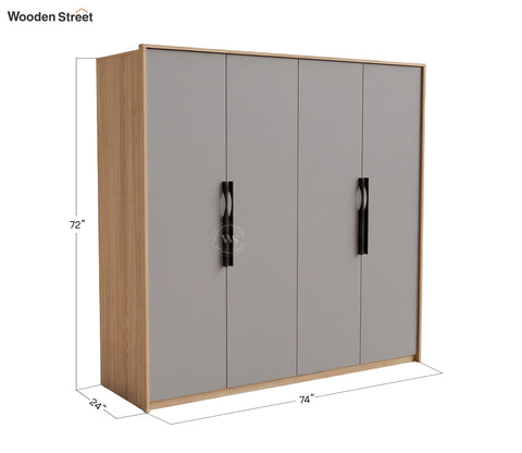 Vespera Engineered Wood Four Door Wardrobe (Gothic Grey, Classic Oak Finish)