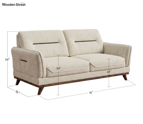 Alvaro 3 Seater Fabric Sofa with Wooden Accents (Cotton, Cottage Ivory)