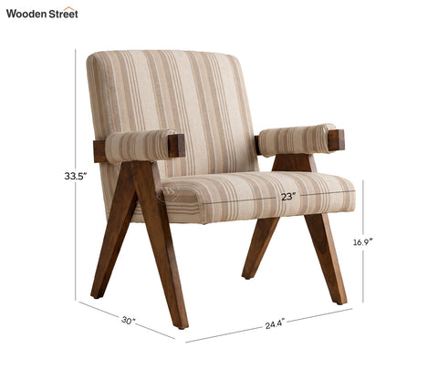 Troupe Sheesham Wood Chandigarh Chair with Premium Upholstery (Cream Stripes, Teak Finish)