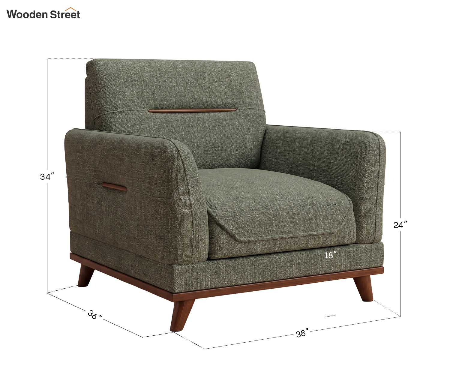 Alvaro 3+1+1 Seater Fabric Sofa with Wooden Accents (Cotton, Sage Green)