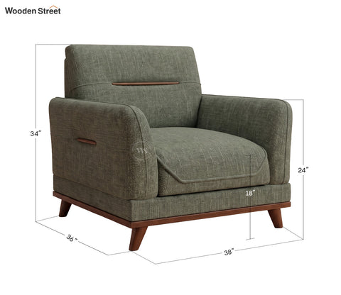 Alvaro 3+1+1 Seater Fabric Sofa with Wooden Accents (Cotton, Sage Green)