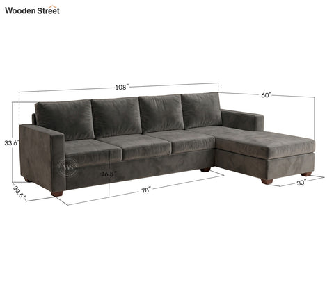 Albus L-Shape 5 Seater Right Aligned Sofa (Velvet, Graphite Grey)