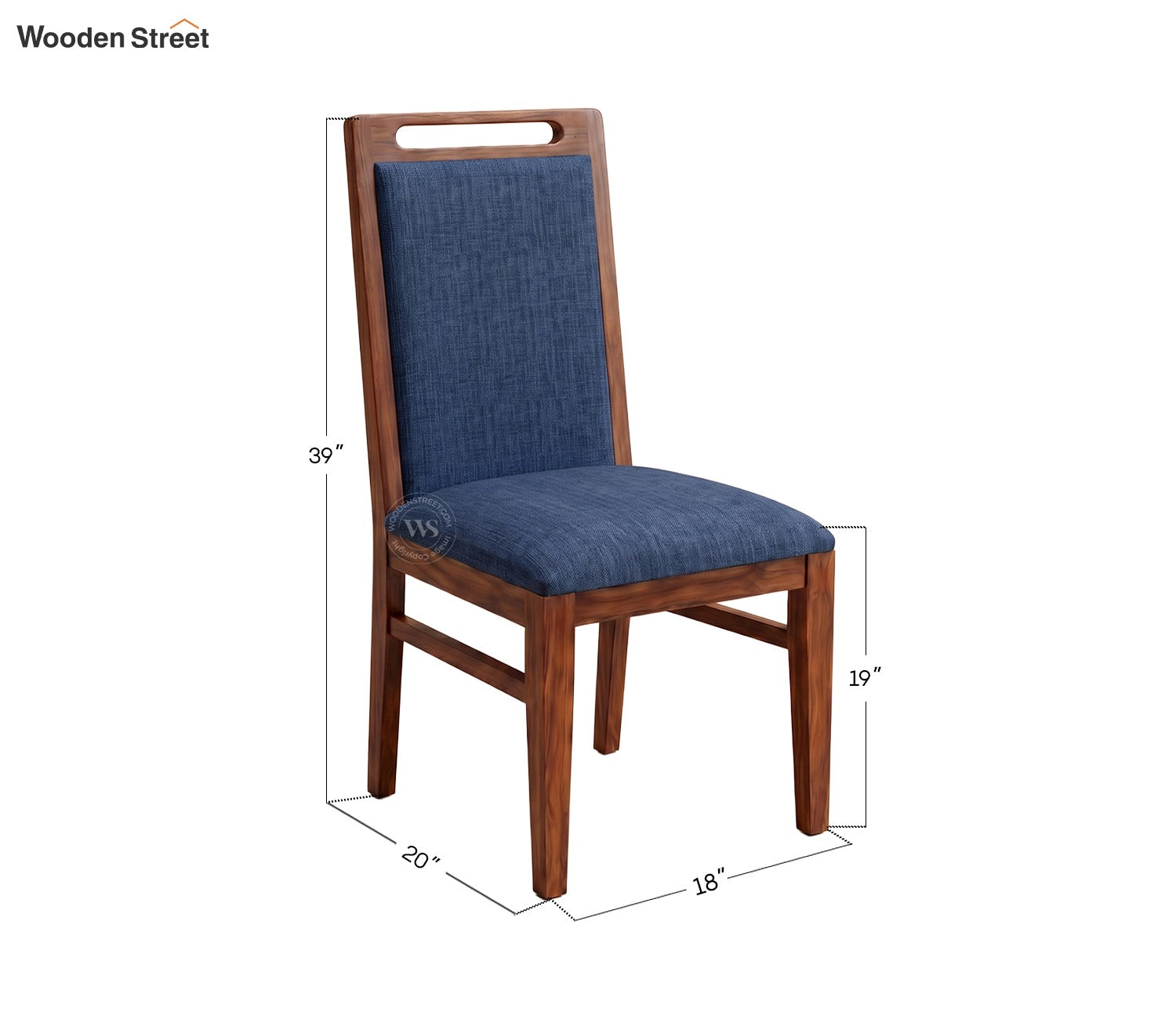 Hazel Sheesham Wood Premium Cotton Cushioned Dining Chair - Set of 2 (Cotton, Honey Iris Blue)