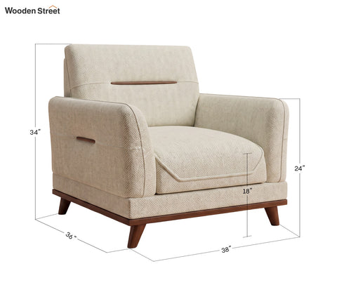 Alvaro 1 Seater Fabric Sofa with Wooden Accents (Cotton, Cottage Ivory)