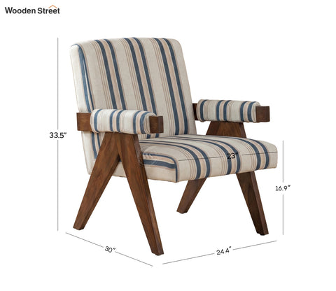 Troupe Sheesham Wood Chandigarh Chair with Premium Upholstery (Blue Stripes, Teak Finish)
