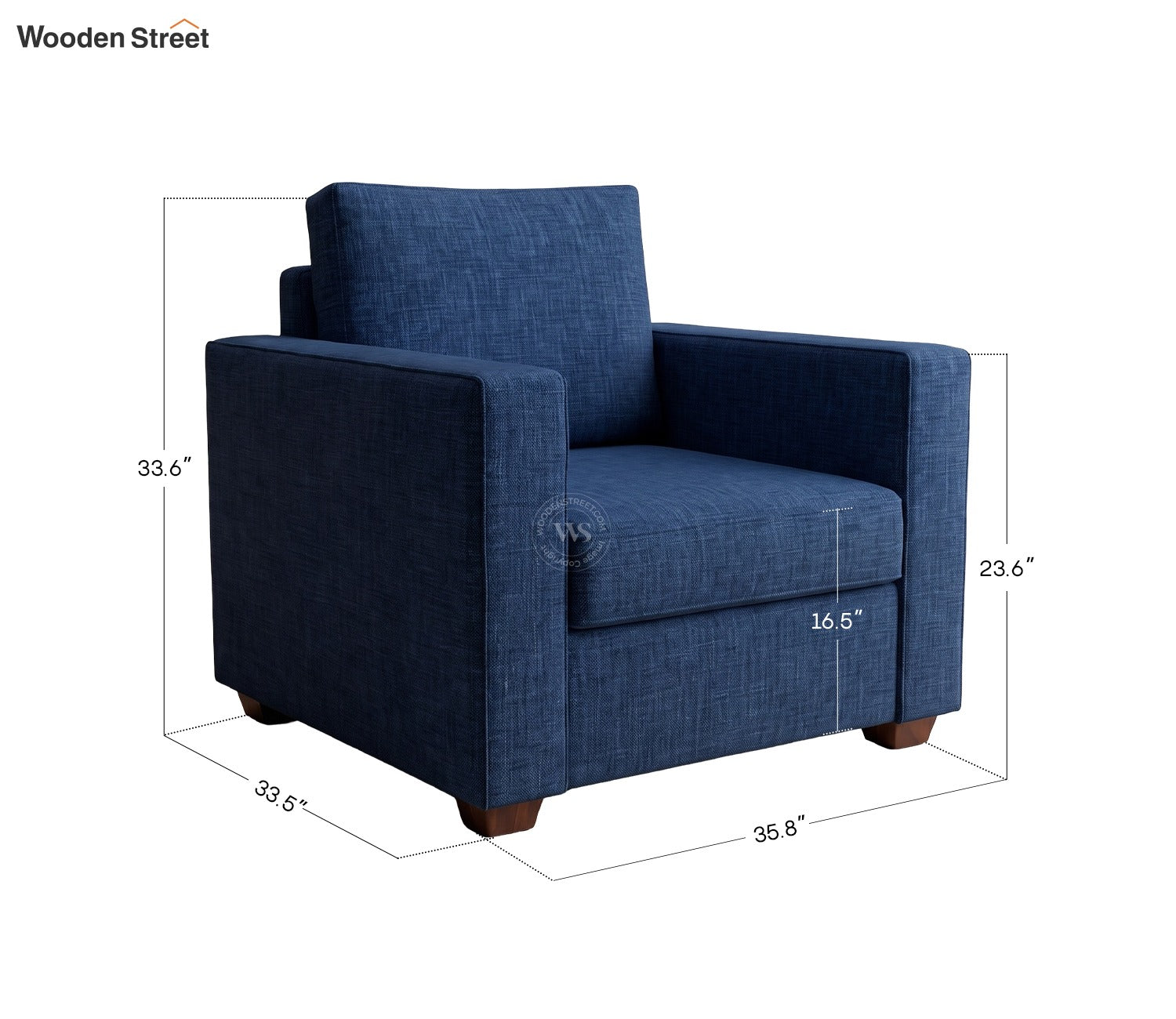 Albus One Seater Fabric Sofa (Cotton, Iris Blue)