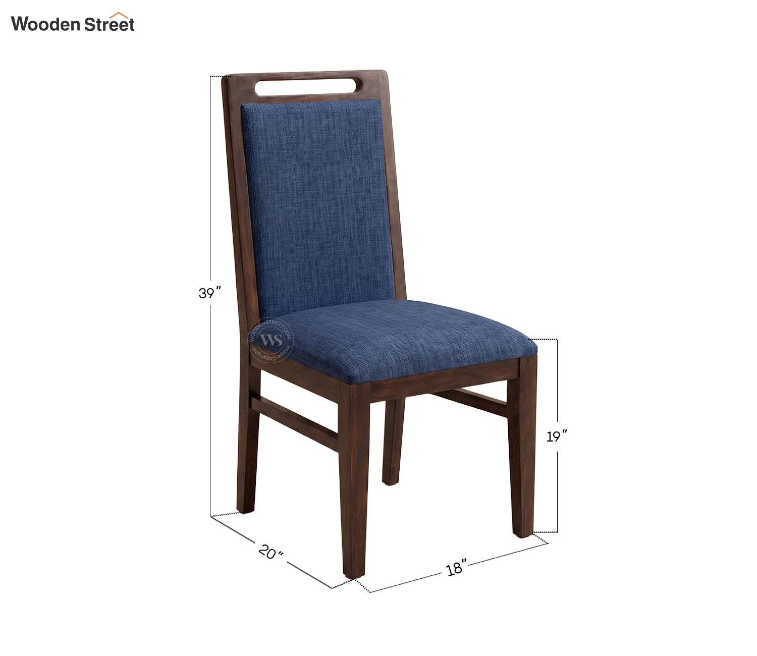 Hazel Sheesham Wood Premium Cotton Cushioned Dining Chair - Set of 2 (Cotton, Walnut Iris Blue)