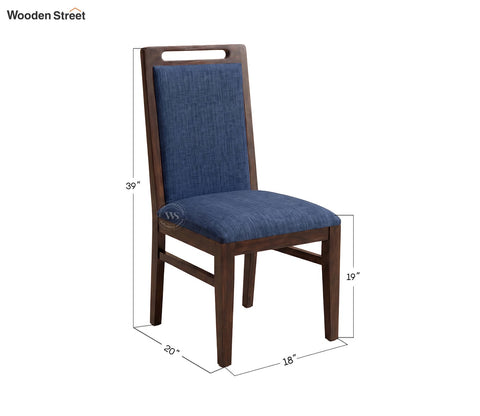 Hazel Sheesham Wood Premium Cotton Cushioned Dining Chair - Set of 2 (Cotton, Walnut Iris Blue)
