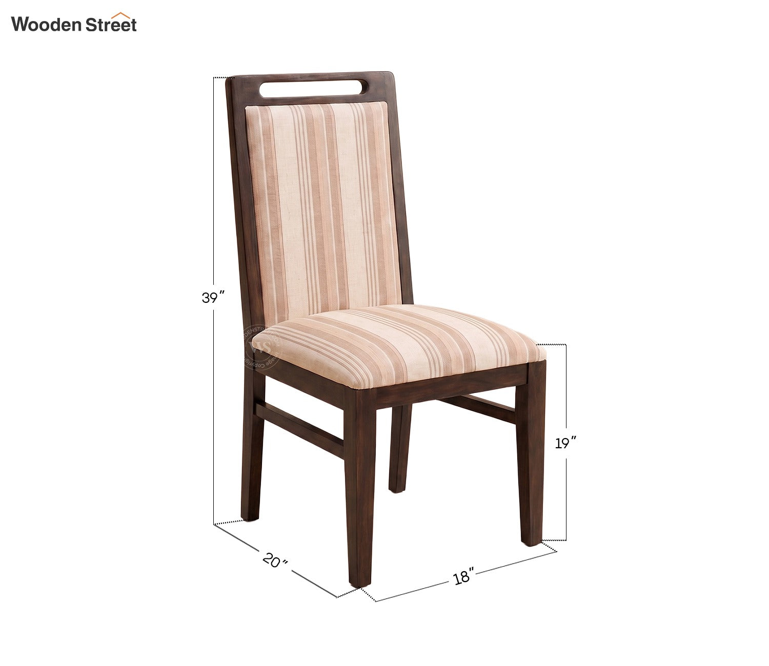 Hazel Sheesham Wood Premium Cotton Cushioned Dining Chair - Set of 2 (Cotton, Walnut Cream Stripe)