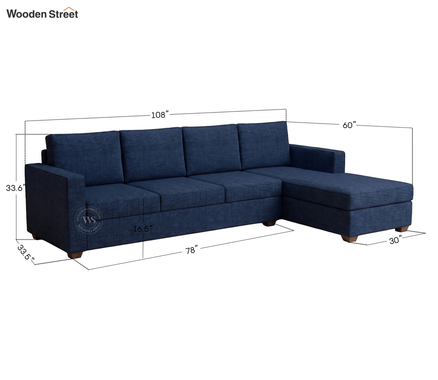 Albus L-Shape 5 Seater Right Aligned Sofa (Cotton, Iris blue)