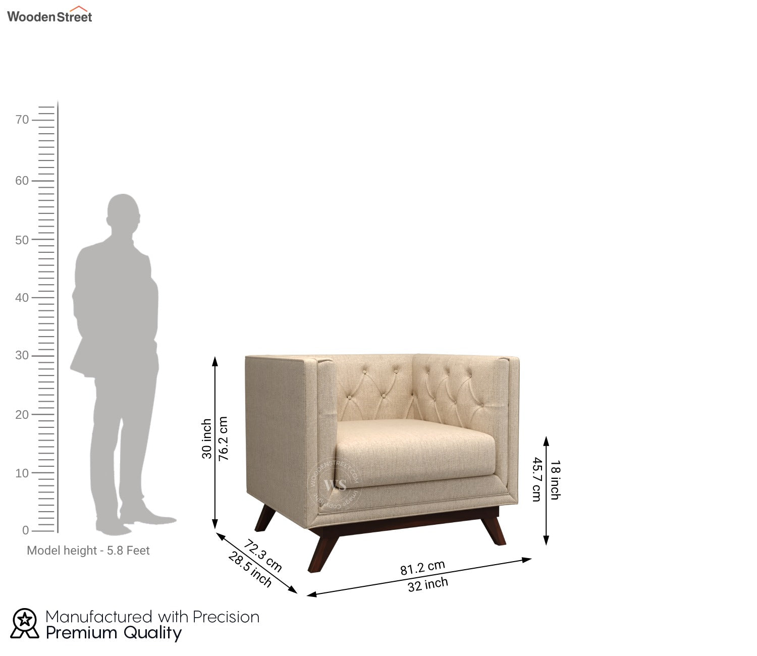 Berlin 1 Seater Sofa (Cotton, Jade Ivory)