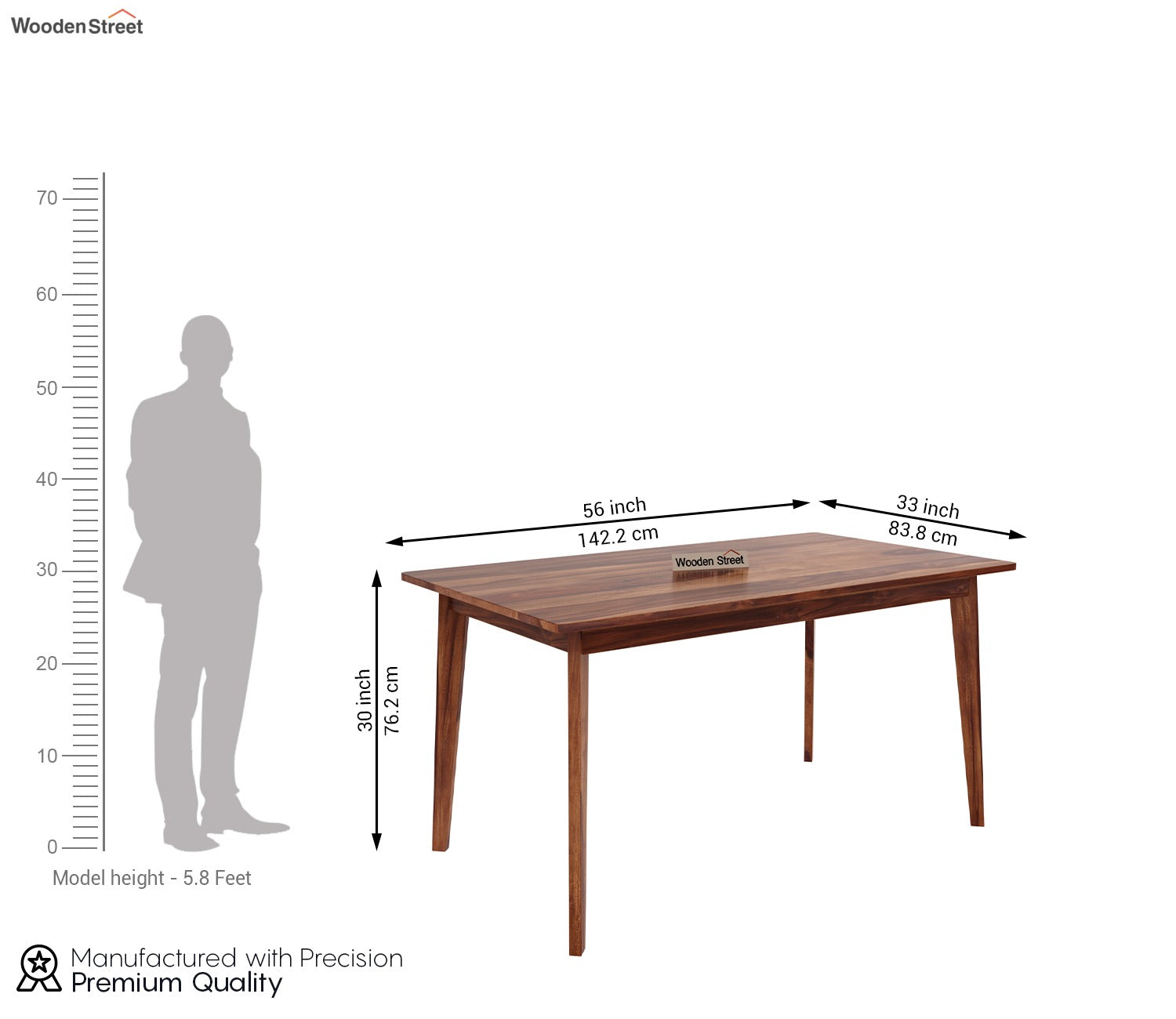 Calabria 6 Seater Sheesham Wood Dining Table (Honey Finish)