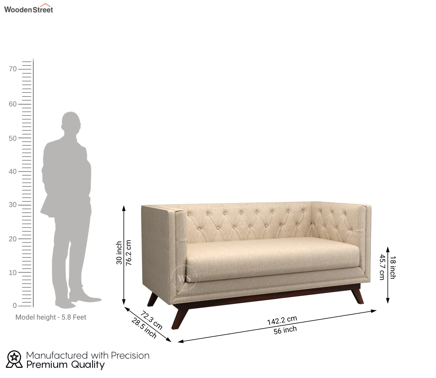 Berlin 2 Seater Sofa (Cotton, Jade Ivory)