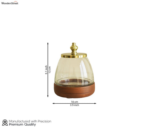 Taya Designer Glass With Wood Cotton Jar