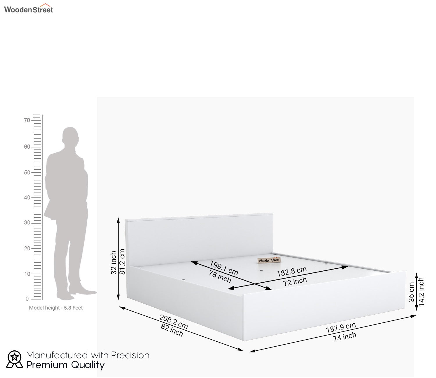 Clemency King Size Bed With Hydraulic Storage (Columbian Frosty White Finish)