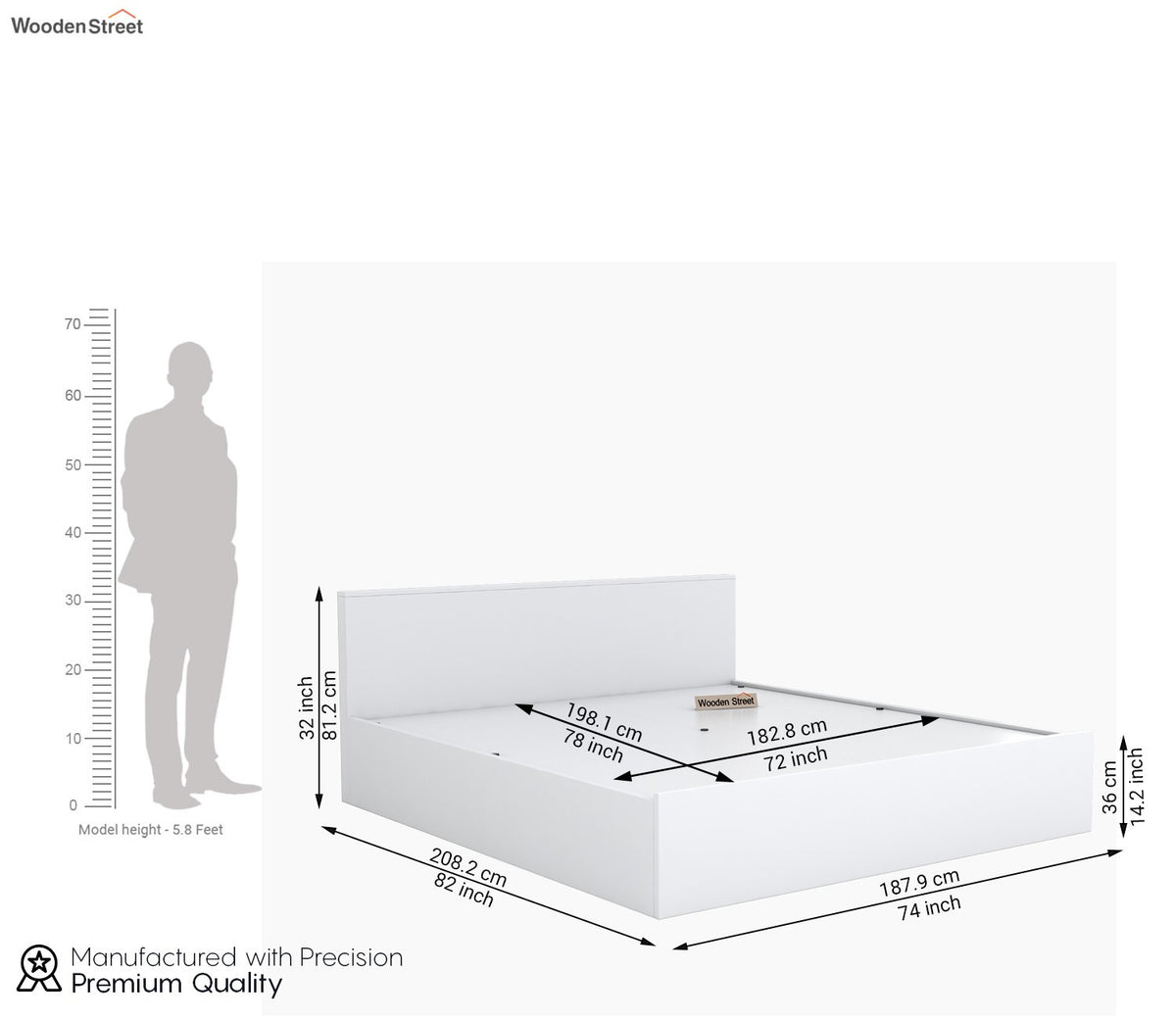 Clemency King Size Bed With Hydraulic Storage (Columbian Frosty White Finish)