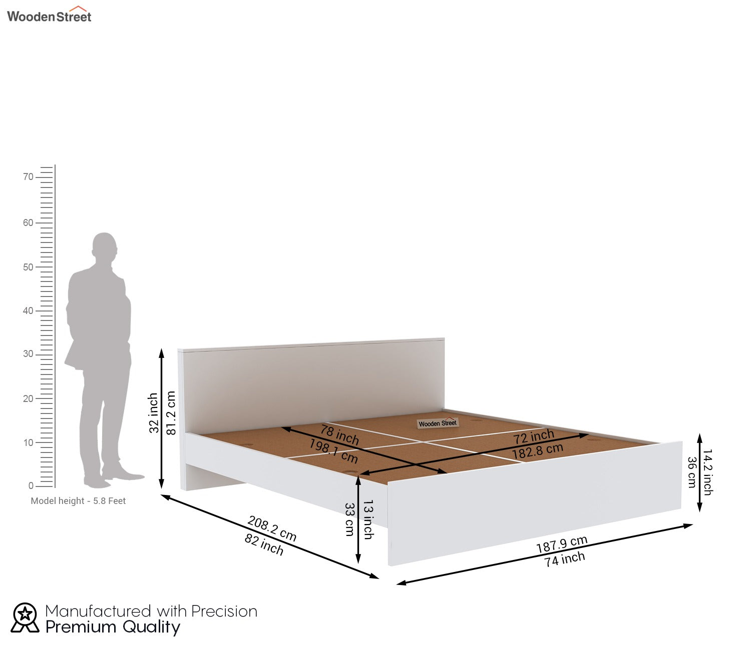 Clemency Bed without Storage (King Size, Frosty White Finish)