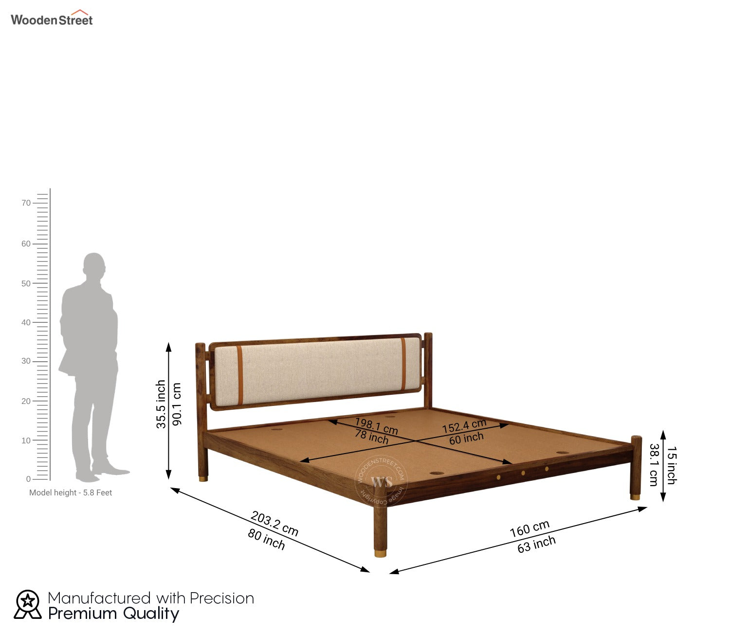Sarthi Sheesham Wood Bed Without Storage (Queen Size, Teak Finish)