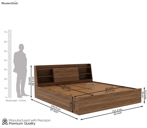Celestia Engineered Wood Bed with Box Storage (Queen Size, Columbian Walnut Finish)