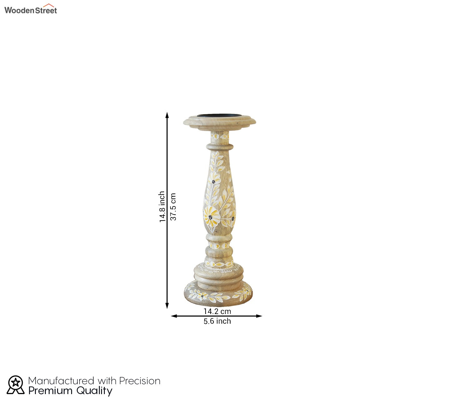Adiva Floral Hand Painted Wooden Large Pillar Candle Stand