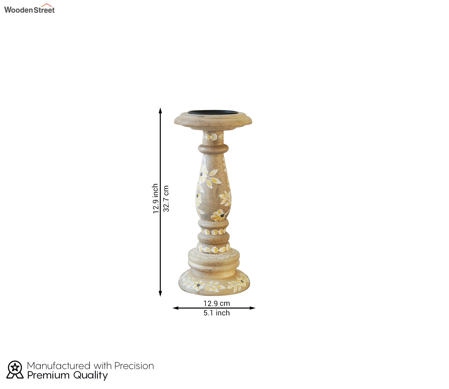 Adiva Floral Hand Painted Wooden Small Pillar Candle Stand