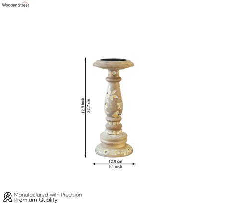 Adiva Floral Hand Painted Wooden Small Pillar Candle Stand