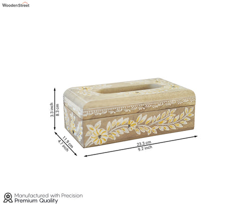 Adiva Floral Hand Painted Wooden Tissue Holder Box