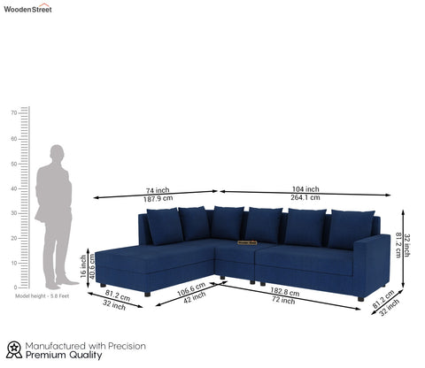 Sible L-Shape 6 Seater Left Aligned Fabric Sofa (Cotton, Azure Blue)