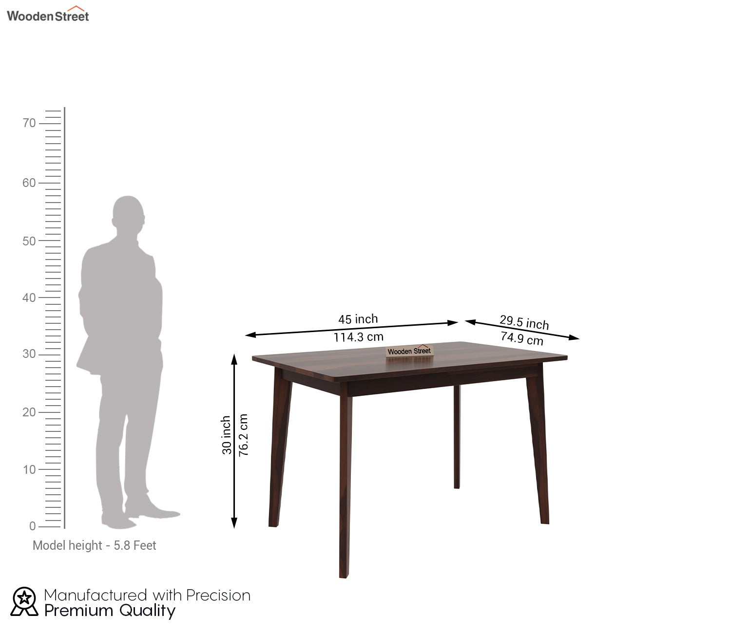 Calabria 4 Seater Sheesham Wood Dining Table (Walnut Finish)