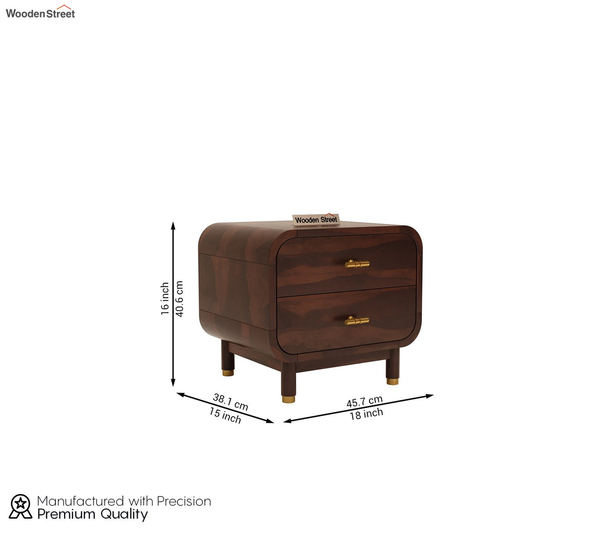 Lotus Premium Sheesham Wood Bedside Table (Walnut Finish)