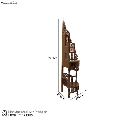 Quadro Teak Wood Corner Table with Storage and Carved Elevation