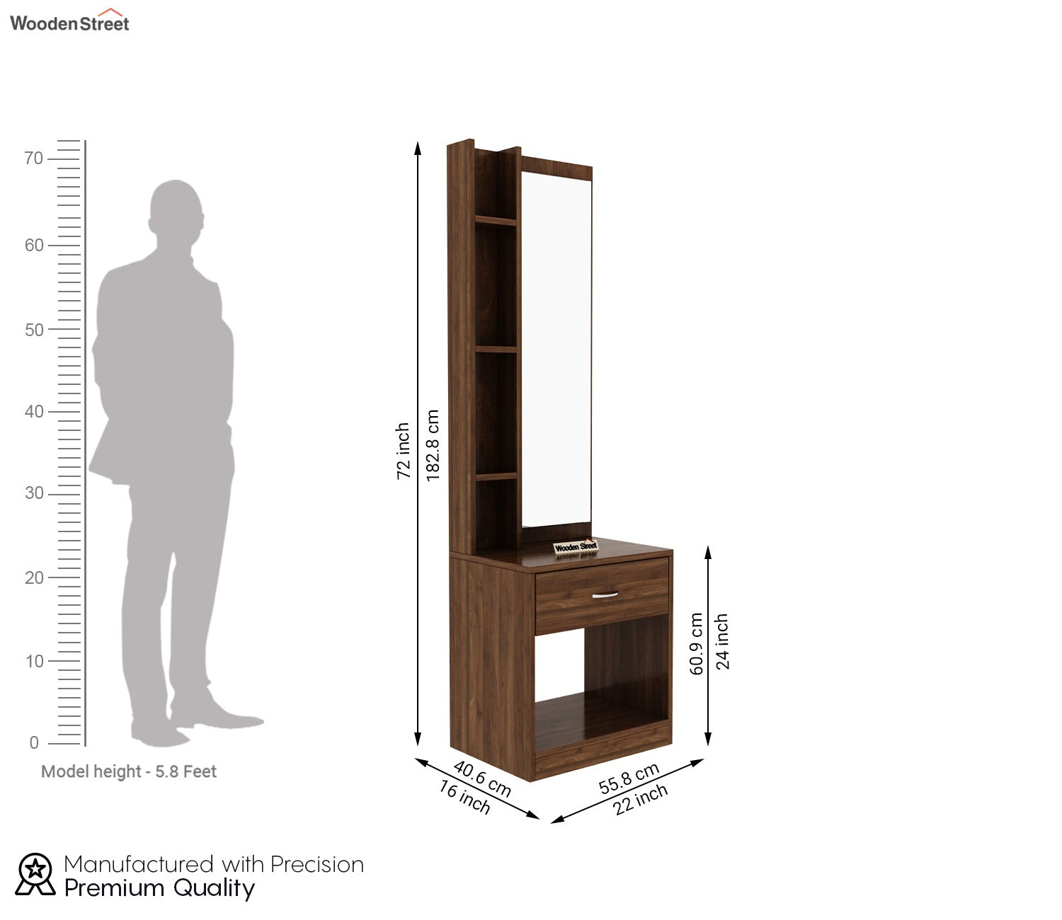 Orbit Dressing Table With Mirror (Columbian Walnut Finish)