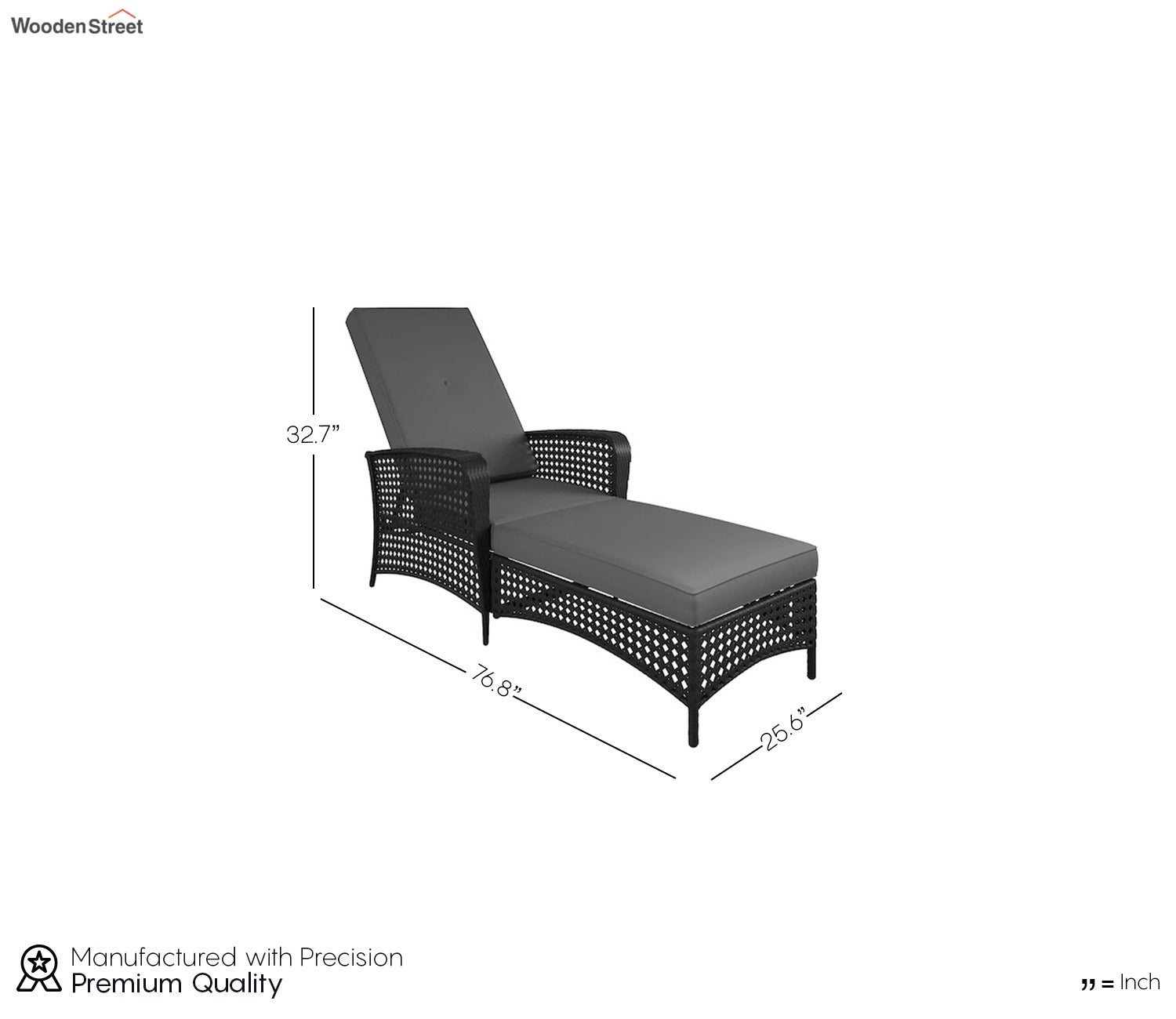Black Reclining Outdoor Chaise Lounge Chair