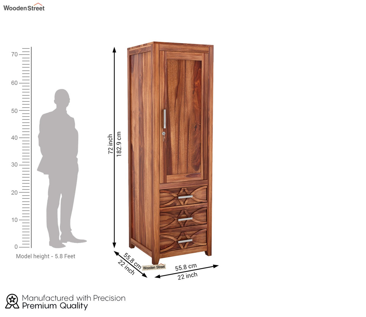 Allan 1 Door Multi-Utility Wardrobe (Honey Finish)