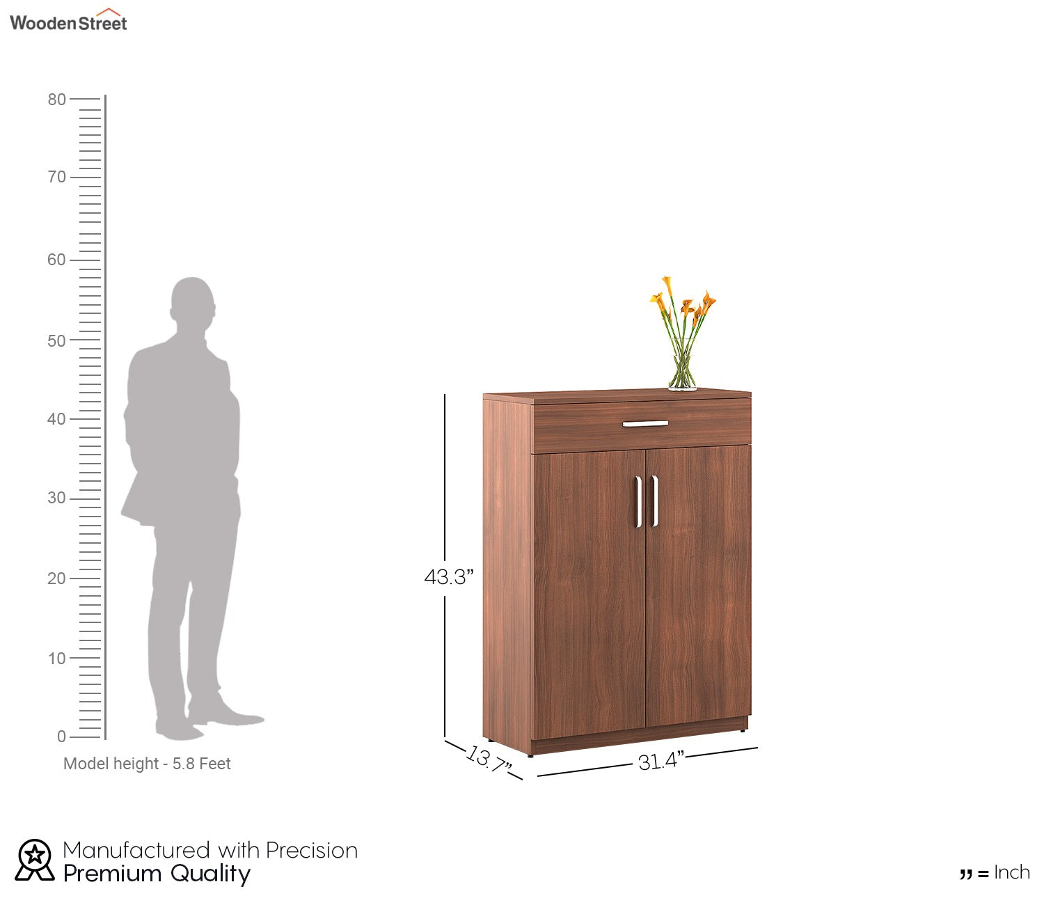 Kosmo Liberty Engineered Wood Shoe Rack in Natural Teak Finish